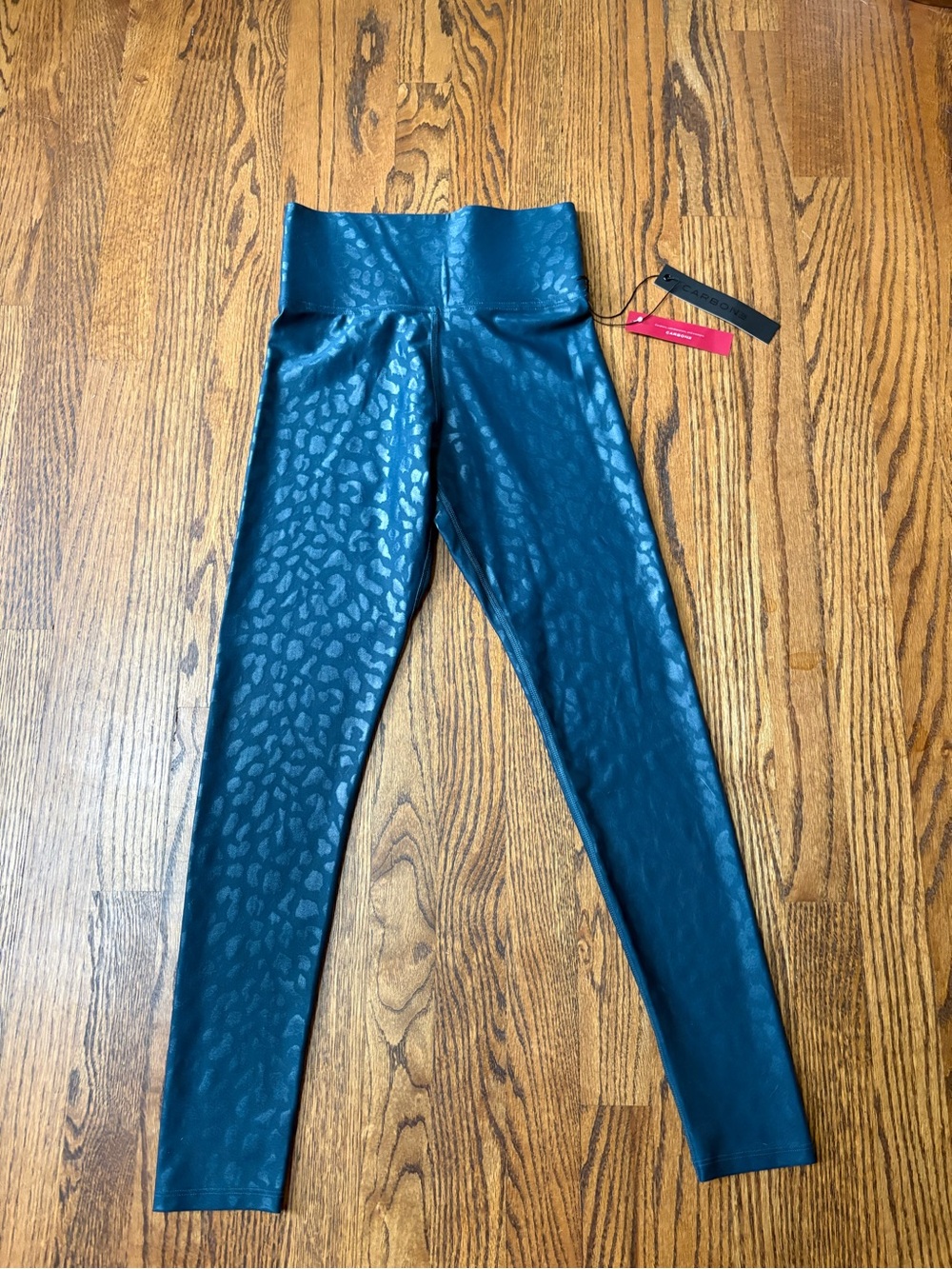 Carbon38 Dark Teal Leopard-Print Athletic Leggings